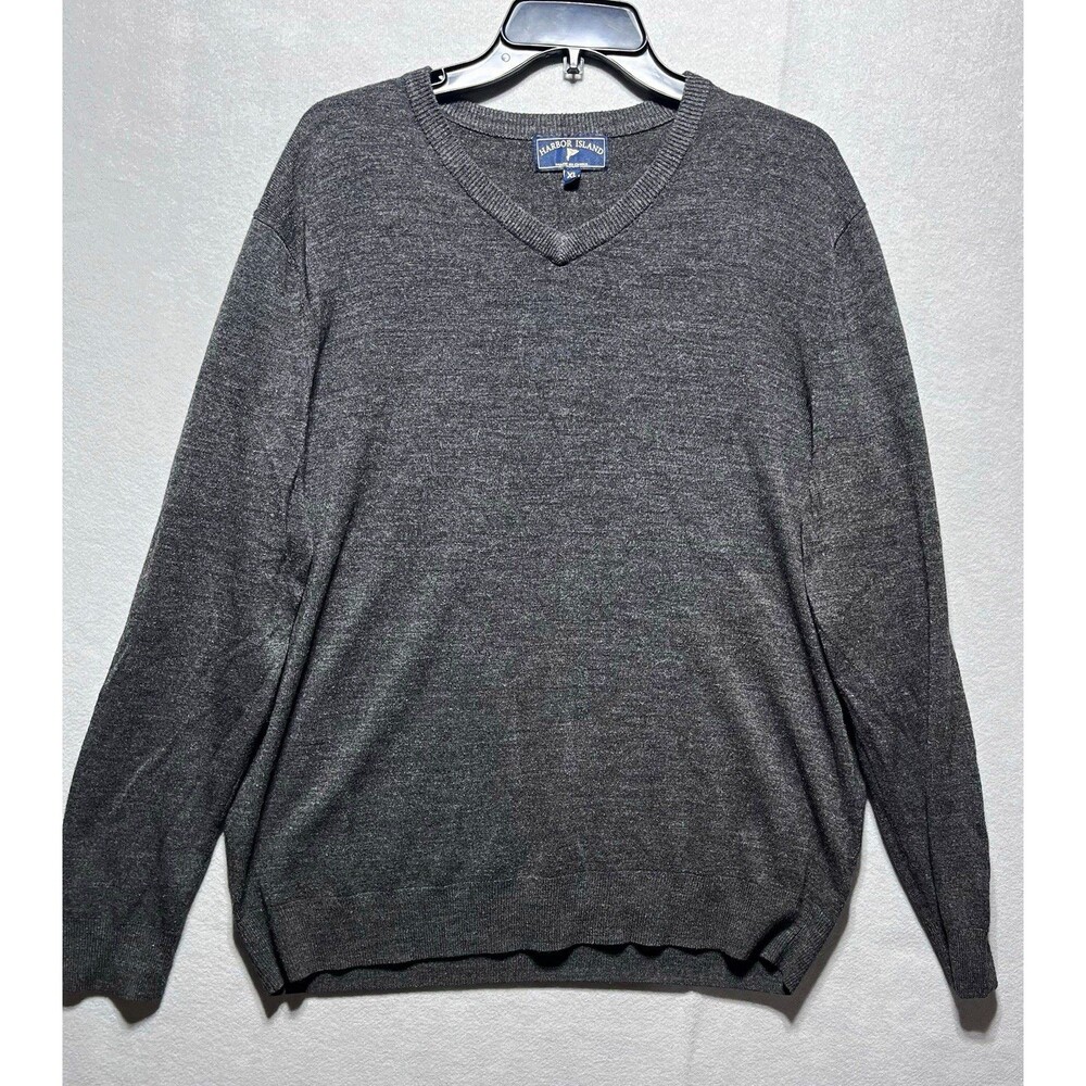 Harbor Island Men’s XL Gray Acrylic Knit V-Neck Long Sleeve Pullover Sweater